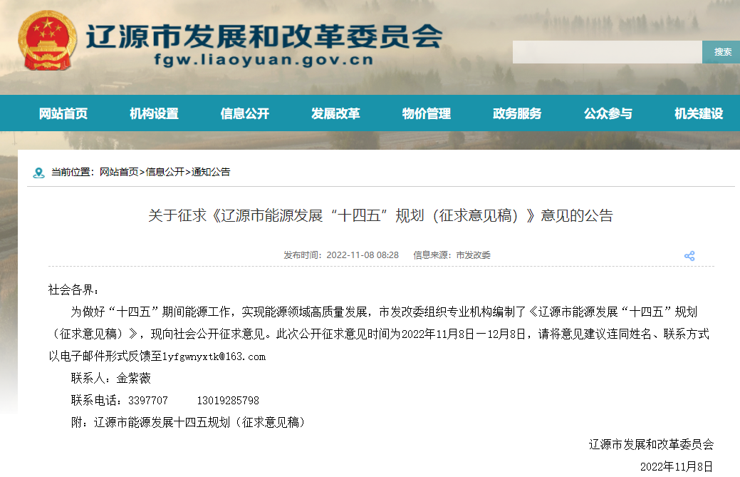 遼源市能源發展“十四五”規劃（征求意見稿）
