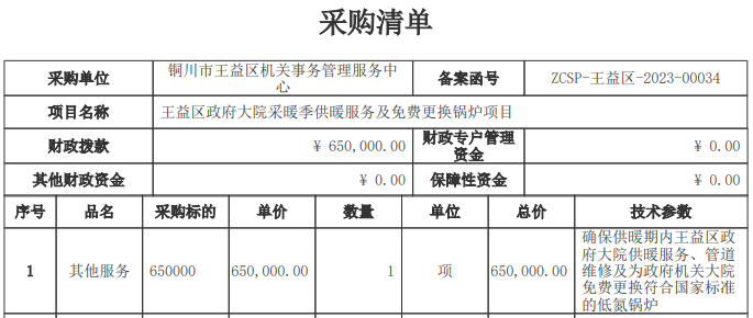 銅川市王益區機關事務管理服務中心王益區政府大院采暖季供暖服務及更換鍋爐項目競爭性磋商公告